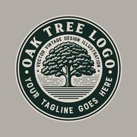 Oak tree logo badge design vintage illustration vector