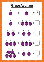 Grape Addition Worksheet for Kids vector