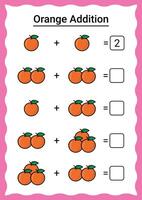 Orange Addition Worksheet for Kids vector