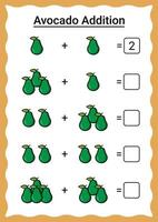 Avocado Addition Worksheet for Kids vector