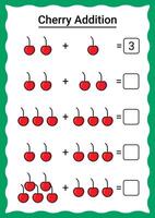 Cherry Addition Worksheet for Kids vector