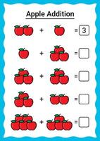 Apple Addition Worksheet for Kids vector