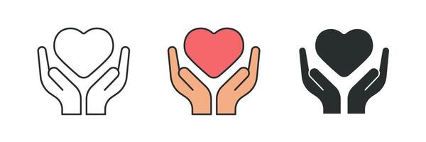 Heart in Hands Icon symbol illustration isolated on white background vector