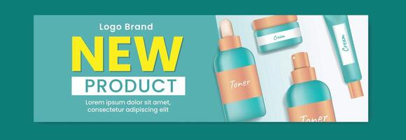 editable banner design for skin care and beauty product promotion with tosca background layout 03 vector