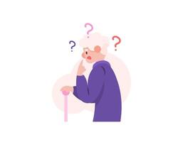 Illustration of a grandfather who looks confused. Having memory problems. memory impairment. senile or forgetful. suffering from Dementia, Alzheimer's, or Amnesia. parents. Character Illustration vector