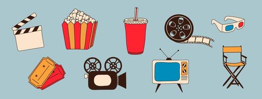 Set of cinema objects. Isolated on background. Cinema icon in flat style vector