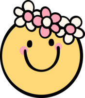 retro maravilloso sonrisa emoji flor dibujado a mano forrado garabatear png