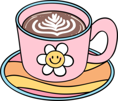 Retro coffee cup Groovy Drink Trendy lined doodle handdrawn png