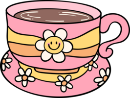 Retro coffee cup Groovy Drink Trendy lined doodle handdrawn png