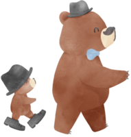 retrò padri giorno orso con bambino orso commovente acquerello illustrazione png