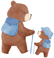 retrò padri giorno orso con bambino orso commovente acquerello illustrazione png