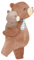 retro Väter Tag Bär mit Baby Bär herzerwärmend Aquarell Illustration png