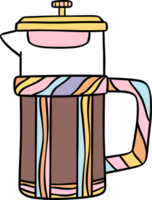 Retro coffee French press Groovy Drink Trendy lined doodle handdrawn png