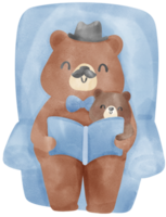 retrò padri giorno orso con bambino orso commovente acquerello illustrazione png