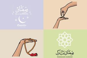 Collection of Ramadan Kareem Islamic Background with hands illustration design. vector