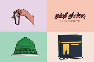 Collection of Ramadan Kareem Islamic Background with kaaba illustration design. vector