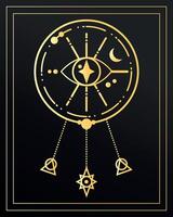 dorado atrapasueños con un mágico ojo. celestial emblema. misterio, astrología, esotérico. ilustración vector