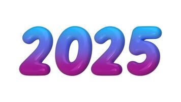 Happy New 2025 Year - Realistic 3D Render. Stunning Gradient Blue and Violet Numbers Made of High-Quality Plastic Balloons. Perfect for Celebrating the New Year in Style. Illustration vector