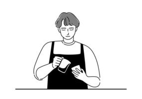 Isolated of a baristas man with coffee shop apron making latte art. vector