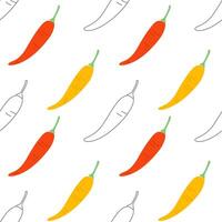 Seamless pattern with red and yellow chillies. vector