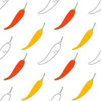 Seamless pattern with red and yellow chillies. vector