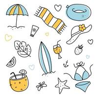 Set of summer doodle on white background vector