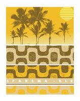 Illustration in graphic style of landscape of the waterfront of Ipanema, Rio de Janeiro, Brazil. Art with geometric and abstract motifs. vector