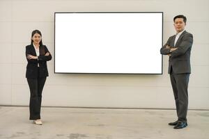 Business presentation with blank screen for concepts photo