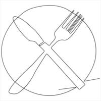 Continuous single drawing of knife fork spoon outline illustration vector