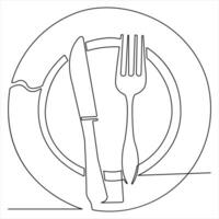 Continuous single drawing of knife fork spoon outline illustration vector