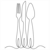 Continuous single drawing of knife fork spoon outline illustration vector