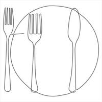 Continuous single drawing of knife fork spoon outline illustration vector