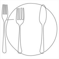 Continuous single drawing of knife fork spoon outline illustration vector