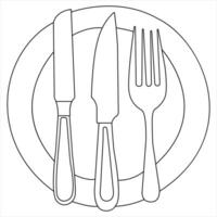 Continuous single drawing of knife fork spoon outline illustration vector