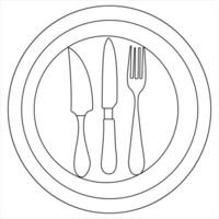 Continuous single drawing of knife fork spoon outline illustration vector