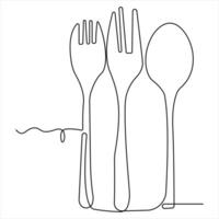 Continuous single drawing of knife fork spoon outline illustration vector