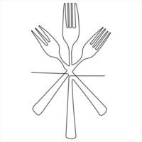 Continuous single drawing of knife fork spoon outline illustration vector