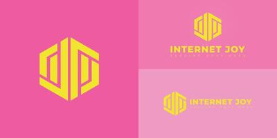 Abstract initial hexagon letter IJ or JI logo in yellow color isolated on multiple background colors. The logo is suitable for internet technology service logo design inspiration templates. vector