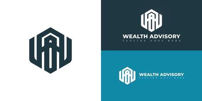 Abstract initial hexagon letter WA or AW logo in blue color isolated on multiple background colors. The logo is suitable for business and investment advisor service logo design inspiration templates. vector