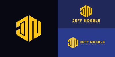 Abstract initial hexagon letter JN or NJ logo in yellow color isolated on multiple background colors. The logo is suitable for property and construction company logo design inspiration templates. vector