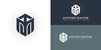 Abstract initial hexagon letter JM or MJ logo in deep blue color isolated on multiple background colors. The logo is suitable for personal brand sports logo design inspiration templates. vector