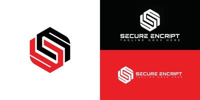 Abstract initial hexagon letter SE or ES logo in black-red color isolated on multiple background colors. The logo is suitable for security systems company logo design inspiration templates. vector