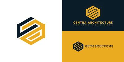 Abstract initial hexagon letter CA or AC logo in blue-yellow color isolated on multiple background colors. The logo is suitable for architecture firm business logo design inspiration templates. vector