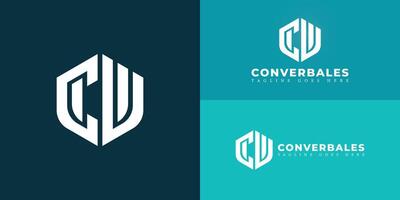 Abstract initial hexagon letter CV or VC logo in white color isolated on multiple background colors. The logo is suitable for modern biotech company logo design inspiration templates. vector