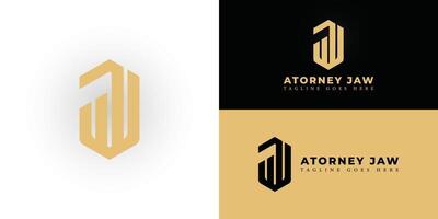 Abstract initial hexagon letter AJ or JA logo in luxury gold color isolated on multiple background colors. The logo is suitable for attorney and law firm logo design inspiration templates. vector