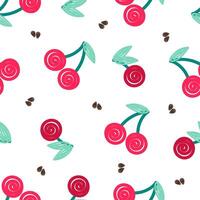 Cute Cherry doodle seamless pattern vector