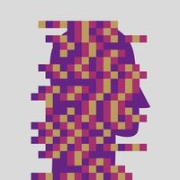 Abstract man pixel portrait. Glitch effect hand drawn illustration isolated background, design crash texture men conceptual image artificial intelligence, virtual reality, robot vector