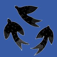 resumen golondrina aves mano dibujado ilustración. decorativo dinámica volador golondrina aves en el cielo. diseño para imprimir, papel, tarjeta, imprimir, volantes. animales y fauna silvestre vector
