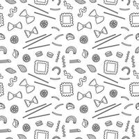 Noodles of different kind Pasta in seamless pattern hand drawn illustration. Repeating background with wheat flour products. Macaroni, lasagne, rigatoni, Italian food. For paper, print, label vector