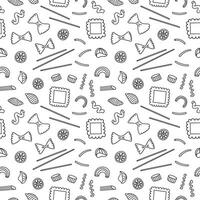 Noodles of different kind Pasta in seamless pattern hand drawn illustration. Repeating background with wheat flour products. Macaroni, lasagne, rigatoni, Italian food. For paper, print, label vector